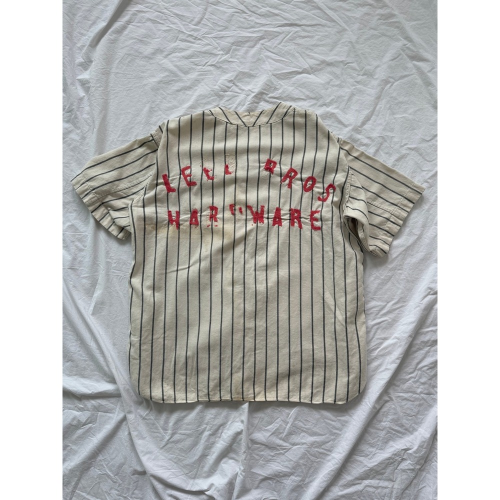 1940s Baseball Jersey Pinstripe Leeb Bros Hardware Cream Red Mens XL